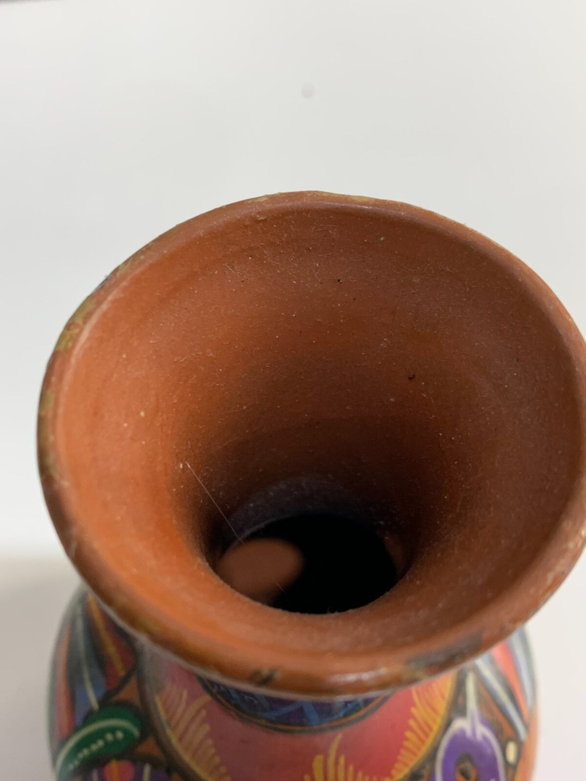 Vintage Mexican Storytellers Hand Painted Folk Art Terracotta Bud Vase