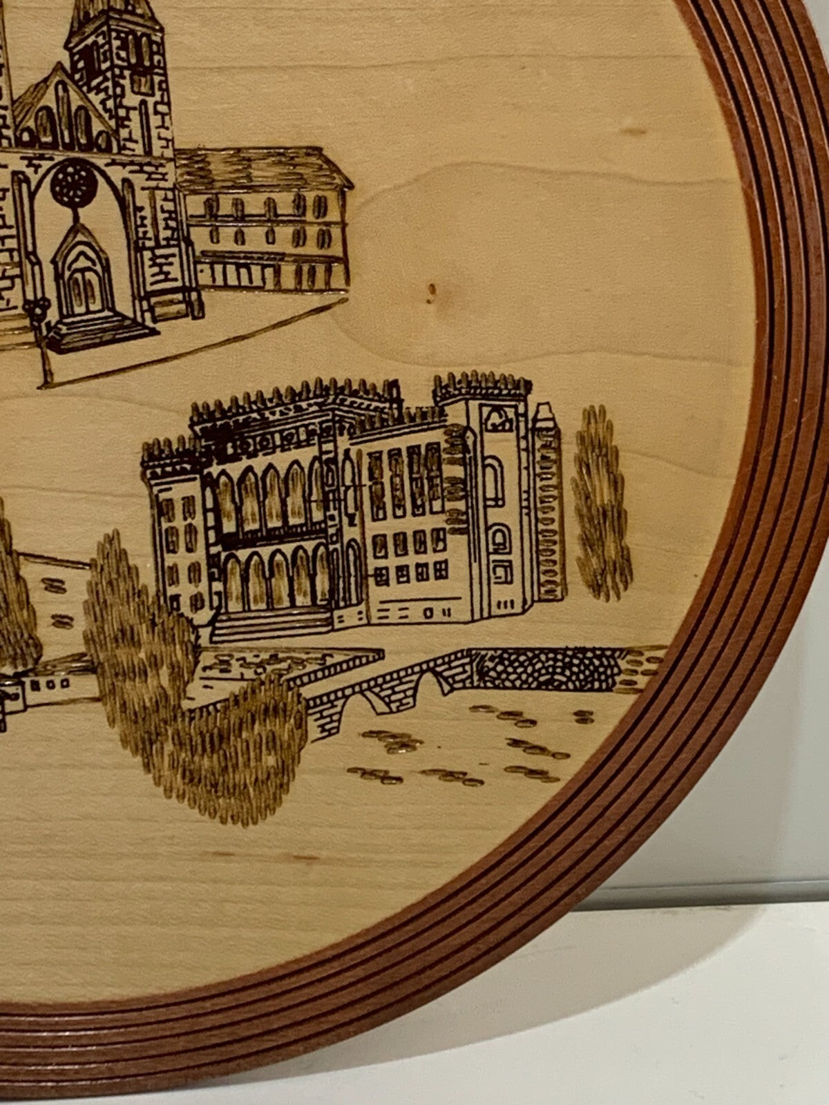 Bosnian covered wooden dish pyrography wall plaque