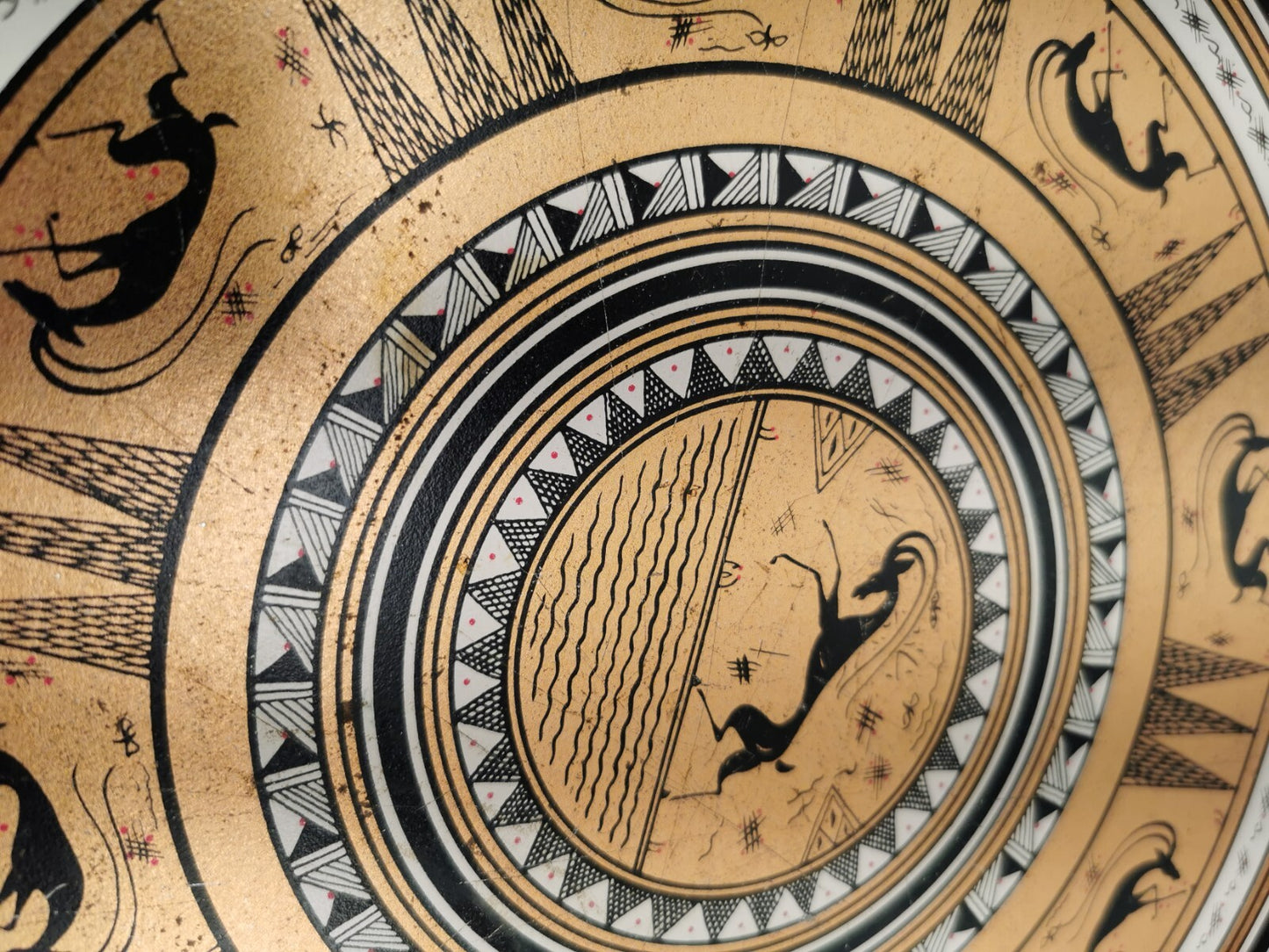 Vintage mid century Greece key etruscan round metal serving tray