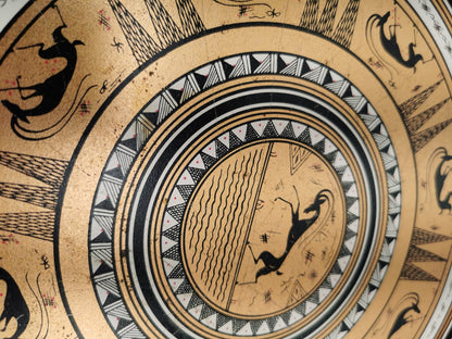 Vintage mid century Greece key etruscan round metal serving tray
