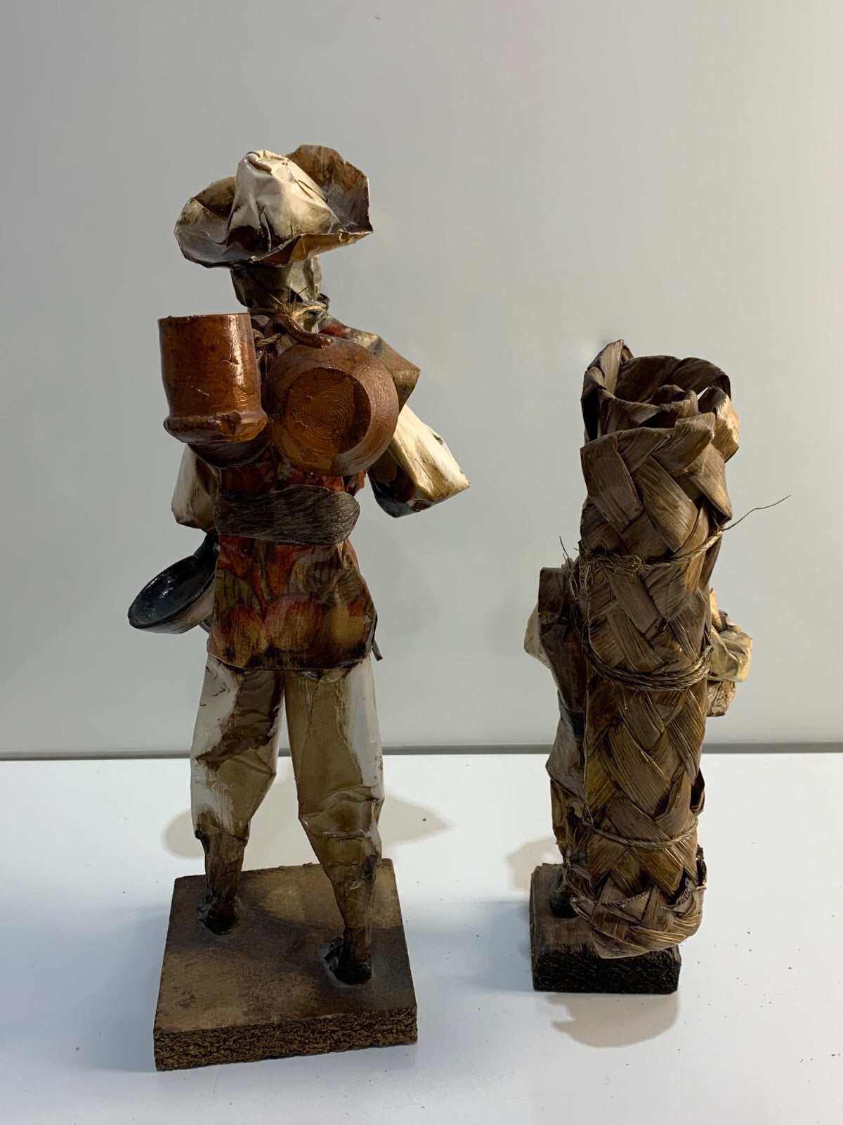 Vintage Mexican Folk Art Paper Mache Man and Woman Figures.