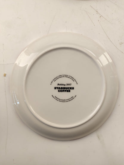 4 2007 Starbucks Dessert Plates Candy Cane Joy Jolly Ho Ho Ho Sweets