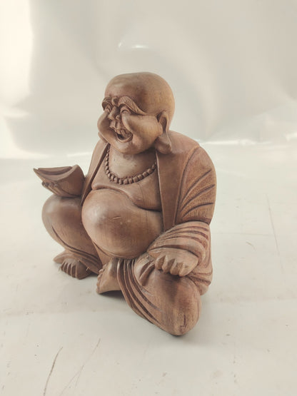 Antique Carved Wood Hotai Hotei  19th century China Qing Dynasty Buddha