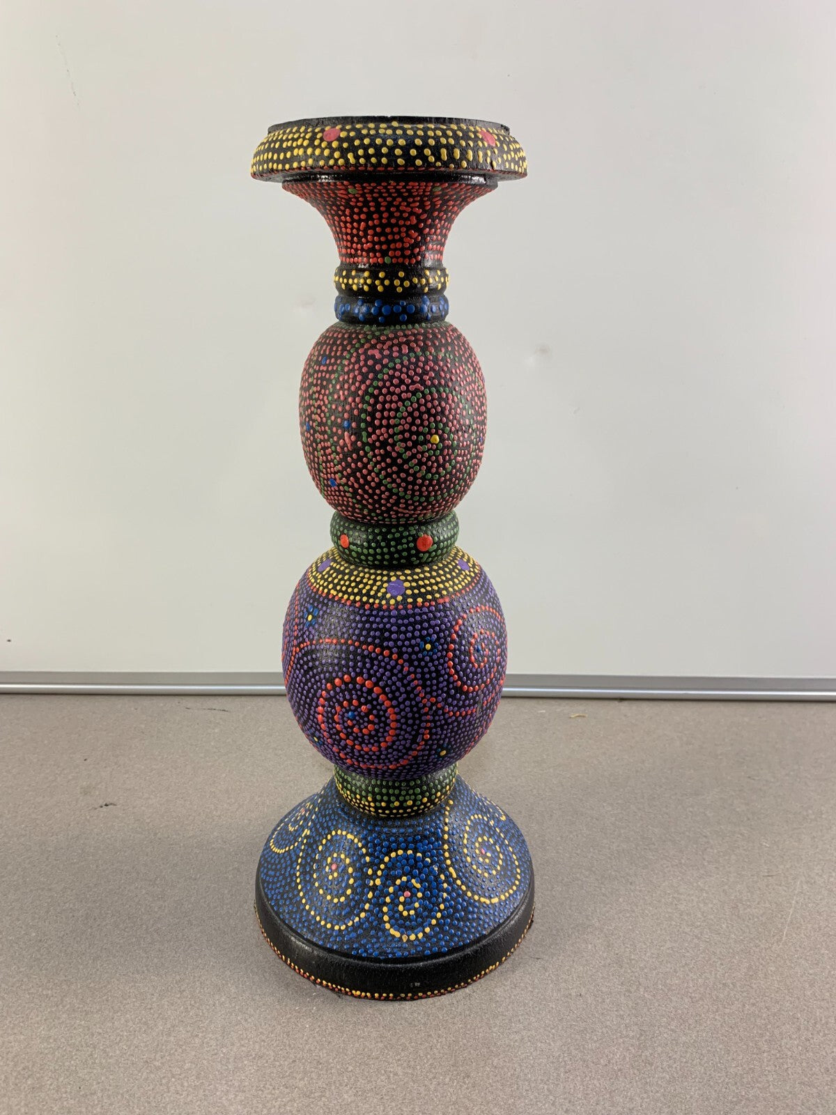 Hand Painted Stippled Wood Pillar Candle Holder