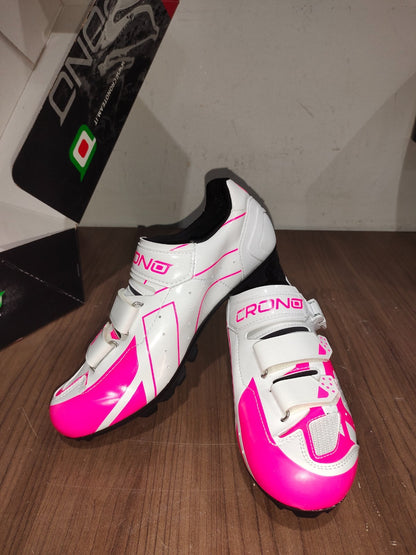 Crono CX-317 Mountain Bike Gravel BMX Shoes - Bris White Pink - Size - 41.5 (EU)