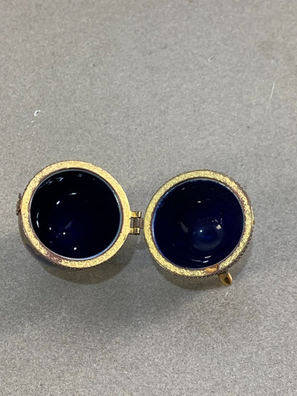 Floral AKM Vintage Porcelain Blue Egg Footed Trinket Box