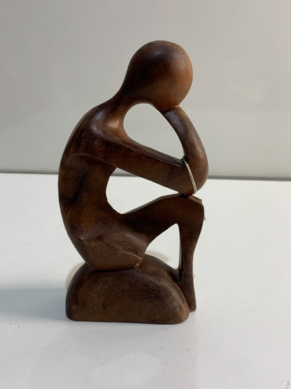 " Wooden Abstract Sculpture Hand Carved Thinking Statue Wood Figurine Thinker