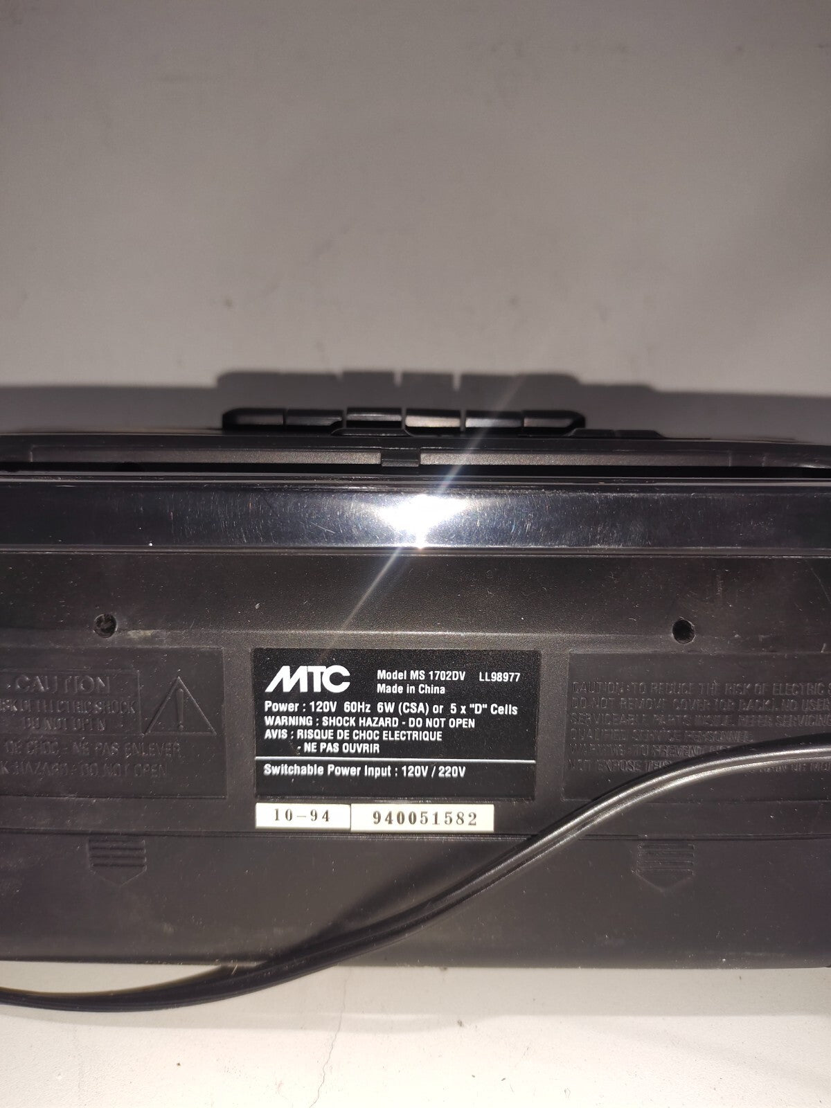 Vintage MTC AM/FM Stereo Radio Cassette Boom Box - Model - MS-1702DV
