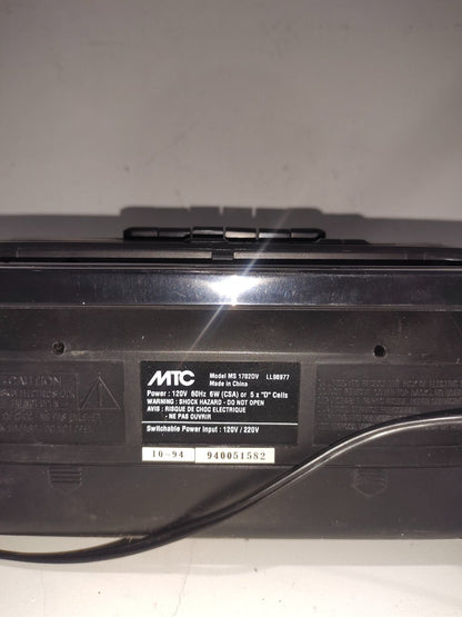 Vintage MTC AM/FM Stereo Radio Cassette Boom Box - Model - MS-1702DV