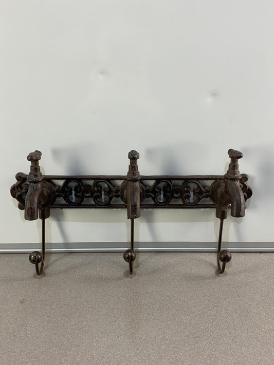 Vintage 3 Knobs Water Spigot Wall Hook Coat Hanger Cast Iron