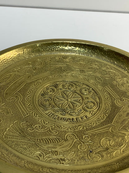 Vintage Brass Plate with Jerusalem & Nice Flower Inlay Work Kitchen