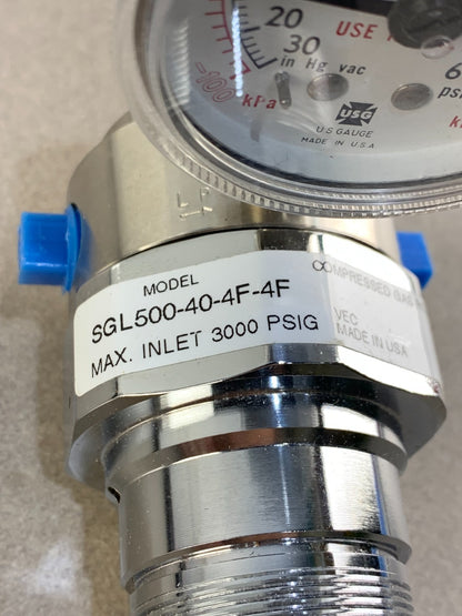 Victor SGL500‑40‑4F‑4F Regulator 0‑40PSIG 1/4" NPT SS 3000 PSI Inlet Clean Room
