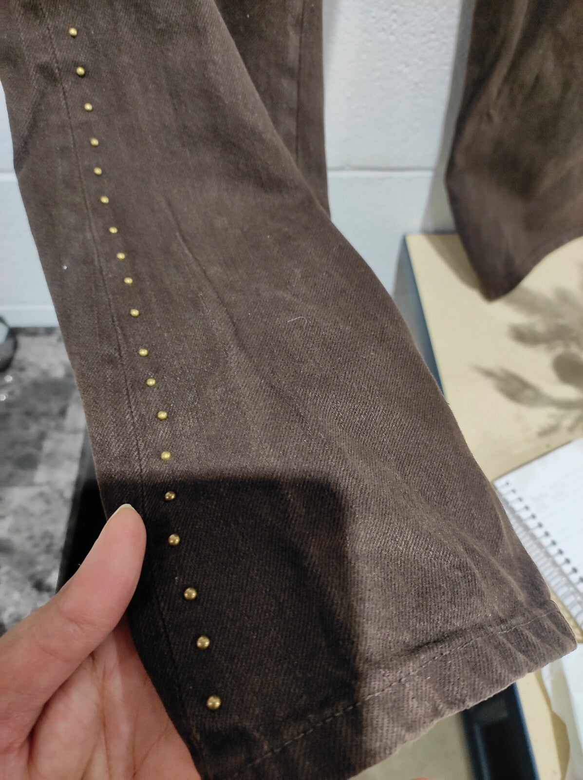 Vintage Lauren Jean Co Women's Size 10p Brown Beaded Curvy Bootcut Denim Jeans