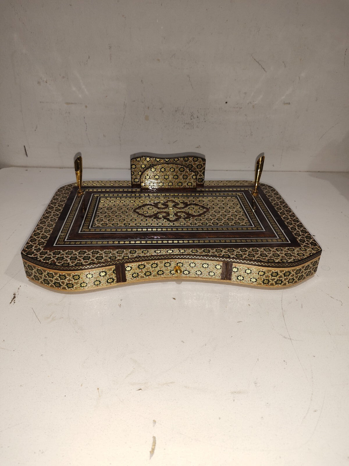 VTG Handcrafted Inlay Desk Organizer Persian Khatam Marquetry Pen Card Holder