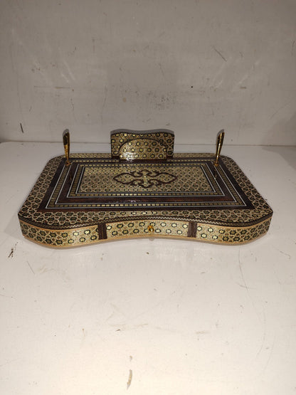 VTG Handcrafted Inlay Desk Organizer Persian Khatam Marquetry Pen Card Holder
