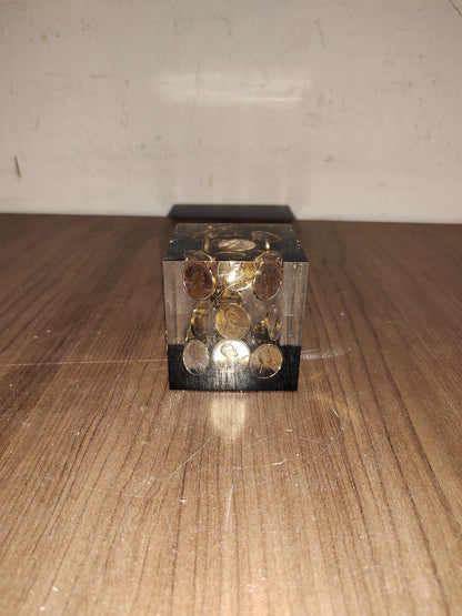 Vintage Acrylic Lucite Floating 1978 Pennies Penny Cube Square