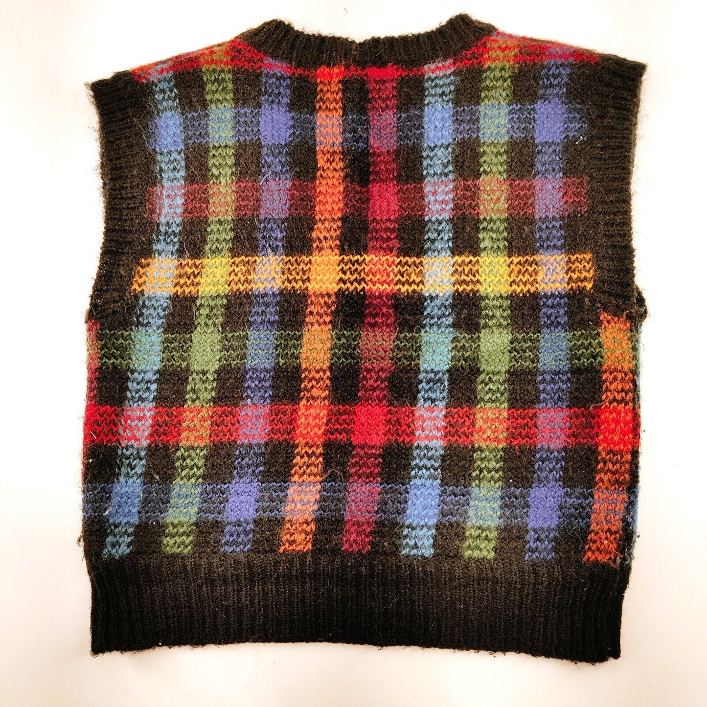 La Ron Vintage Knit Sweater Vest Multicolour Plaid Women's Size M