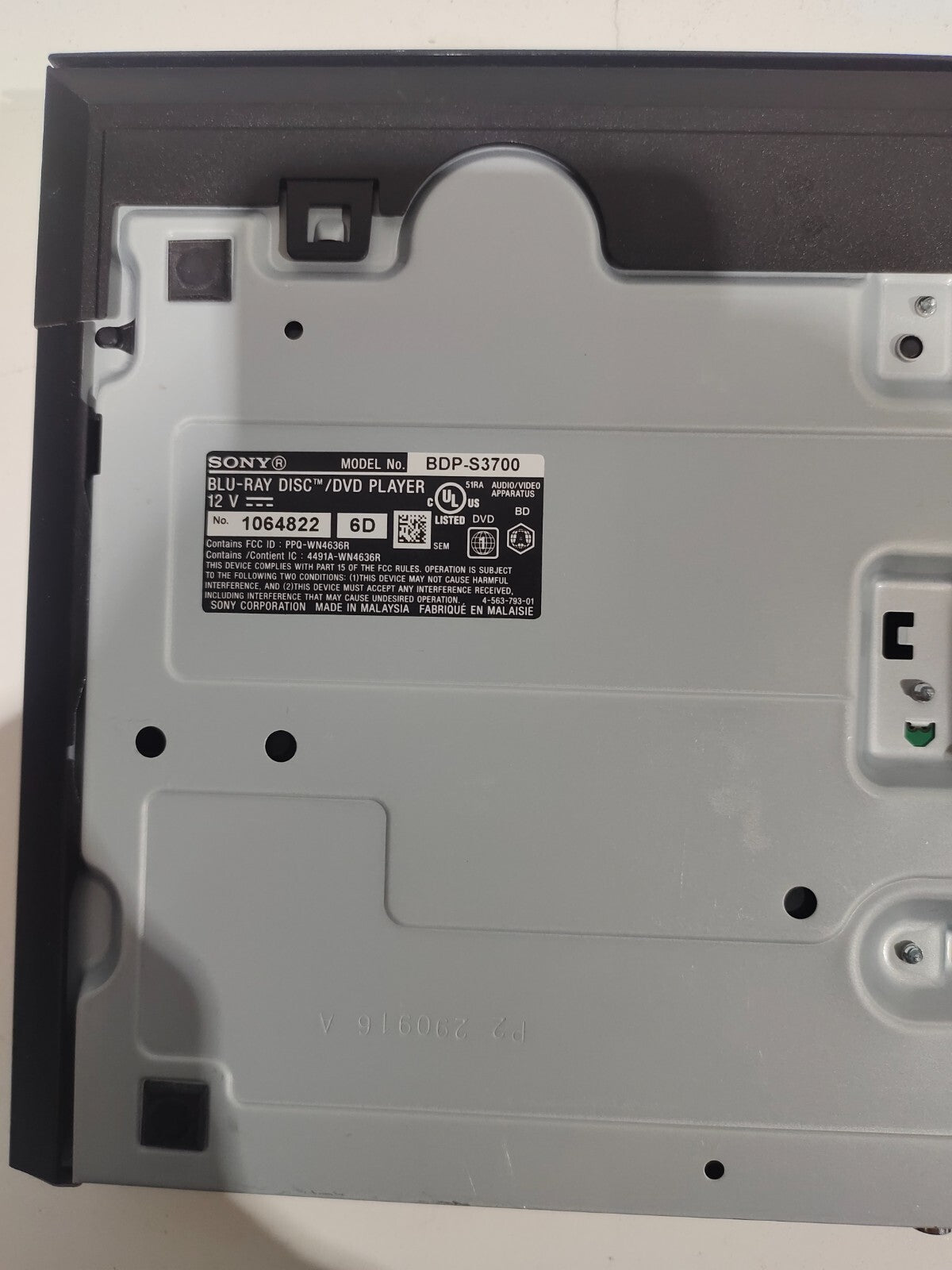 Sony BDP-S3700 DVD Blu-Ray Player - No Power Cord