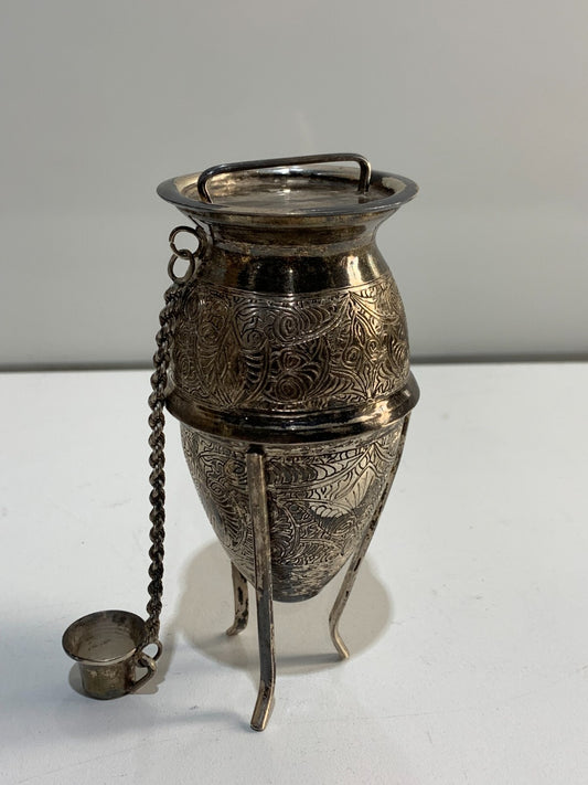 Egyptian solid silver miniature amphora with stand and lid.