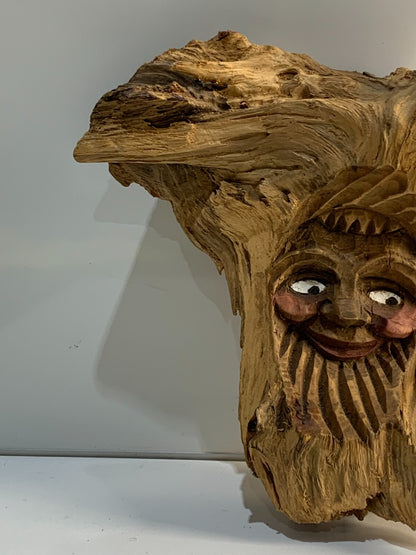 “Man of the Woods” hand crafted wooden statue/wall hanging, Rare, unique