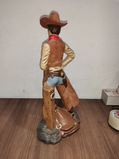 Vintage Cowboy Wooden Painted Figurine Statue