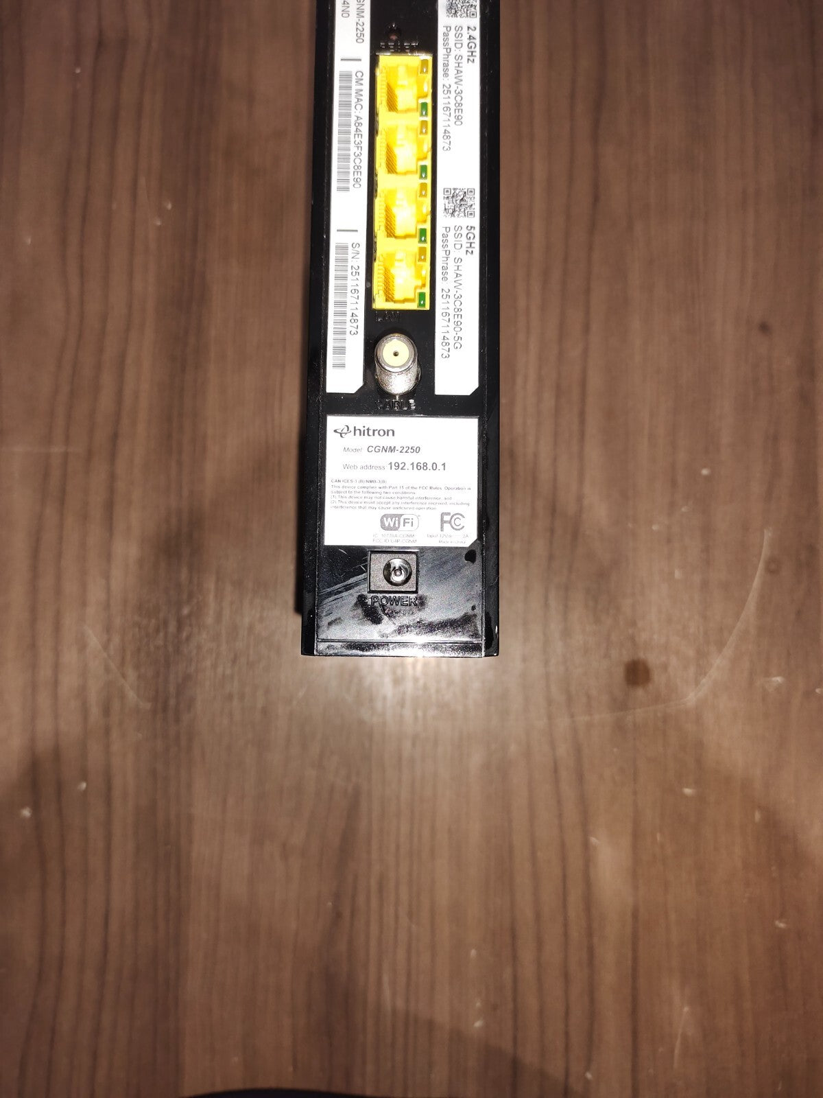 Hitron CGNM-2250 DOCSIS 3.0 WiFi Cable Modem Dual Band 2.4GHz 5GHz
