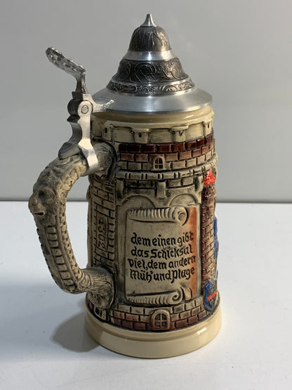 German Beer Stein life is a game of dice Knight Stein tankard, beer mug
