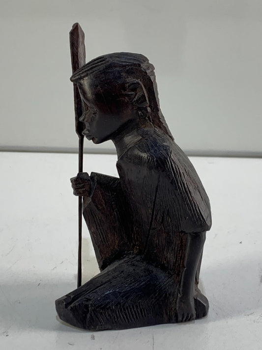 African Ebony Figure Hand Carved Wooden Statue Traditional Warrior Hunter