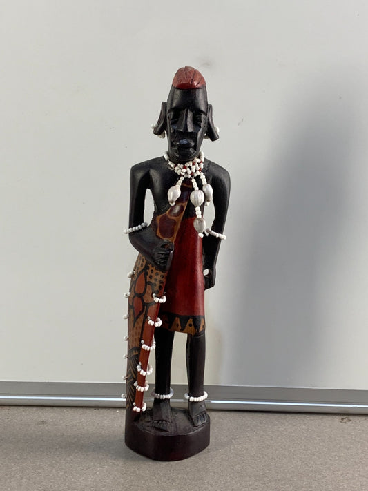 African Art - Maasai Warrior Hand Carved Wood Statue Sculpture.