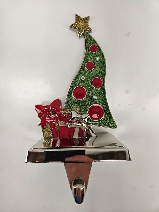 Christmas Tree Stocking Hanger w/ Swarovski Crystals Harvey Lewis Silver