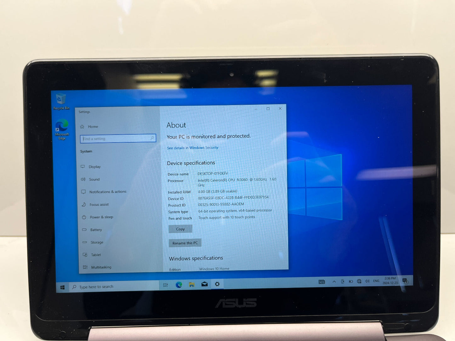 ASUS VivoBook Flip TP201S Celeron N3060 @ 1.60 GHz 4GB RAM 128GB SSD Windows 10