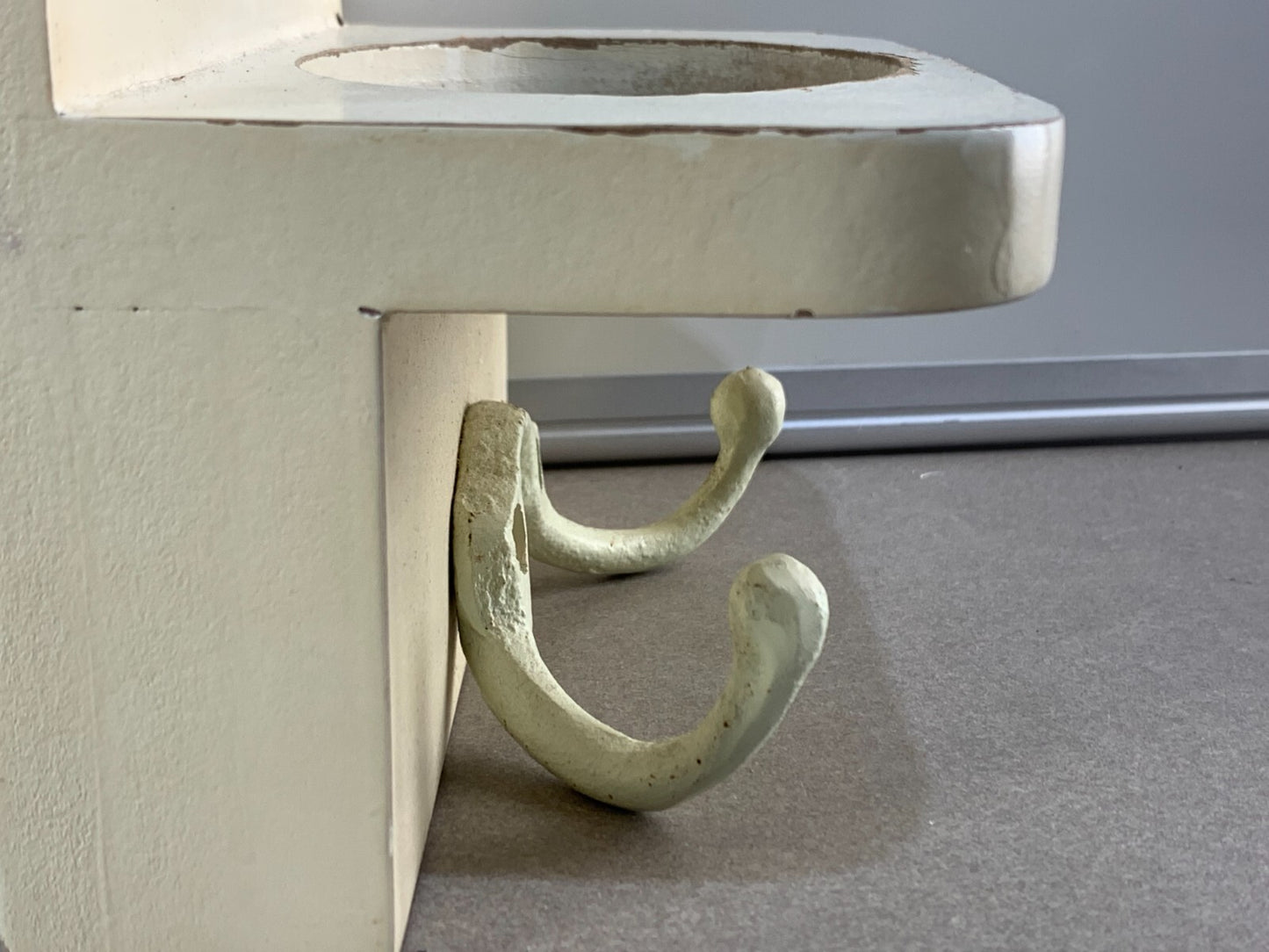 French Savon Des Gentils Bebes Small Wood Shelf W/ Tile Display and Coat Hangers