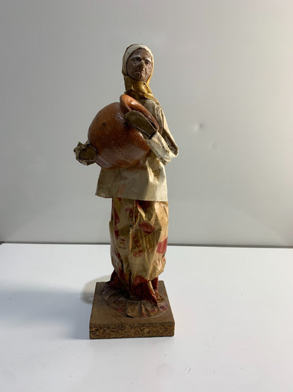 Vintage Mexican Folk Art Paper Mache Man and Woman Figures with Pottery