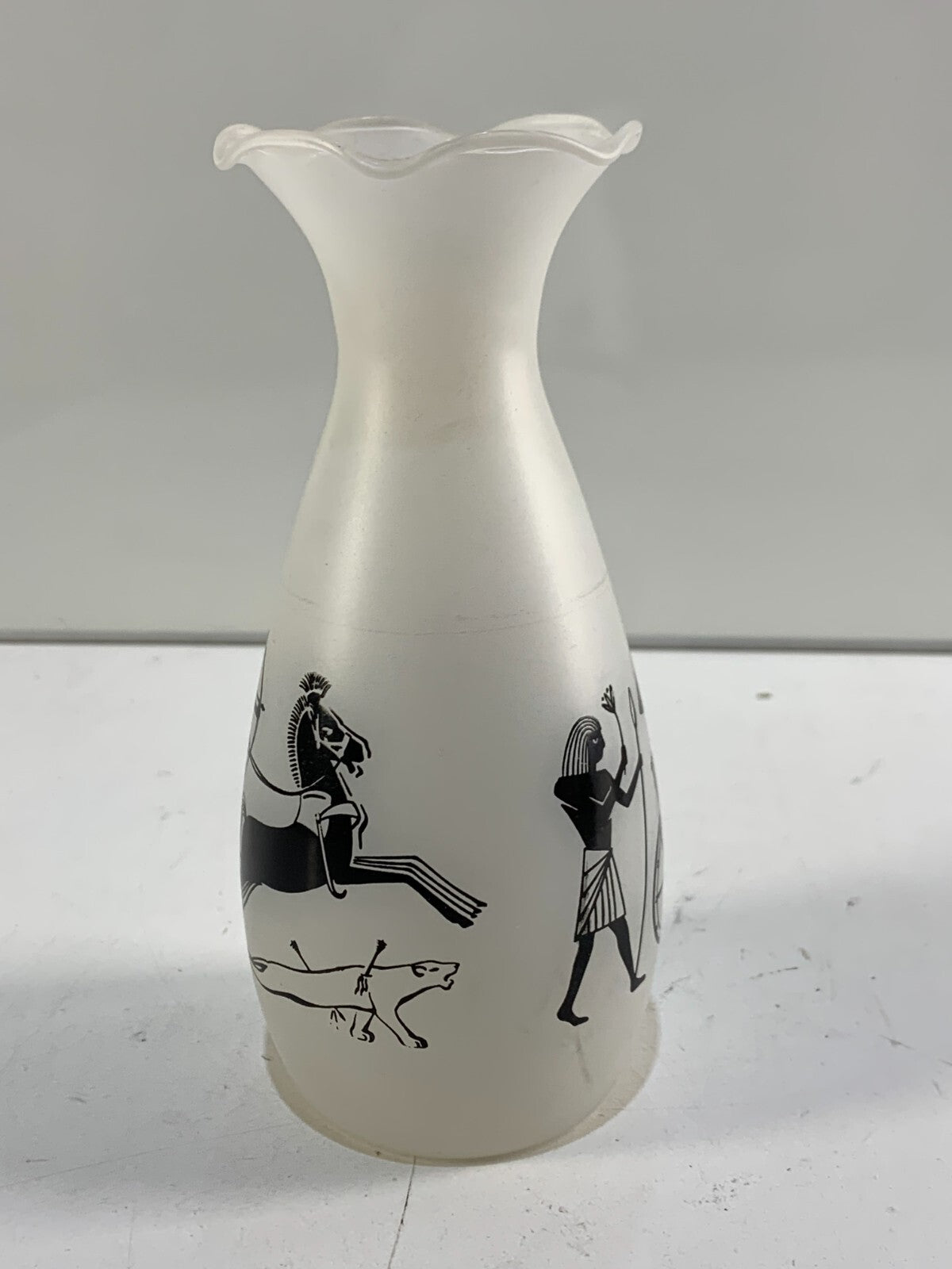 Vintage Egyptian Themed Glass Fluted Vase