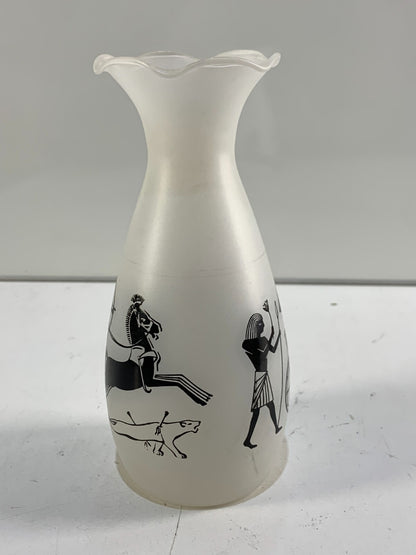 Vintage Egyptian Themed Glass Fluted Vase
