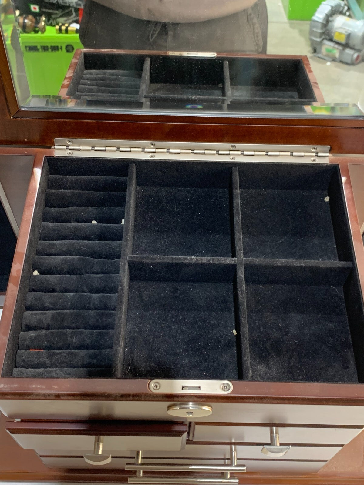 Arolly Large Wood Finish Jewelry Box Chest W/ Four Storage Compartments Storage