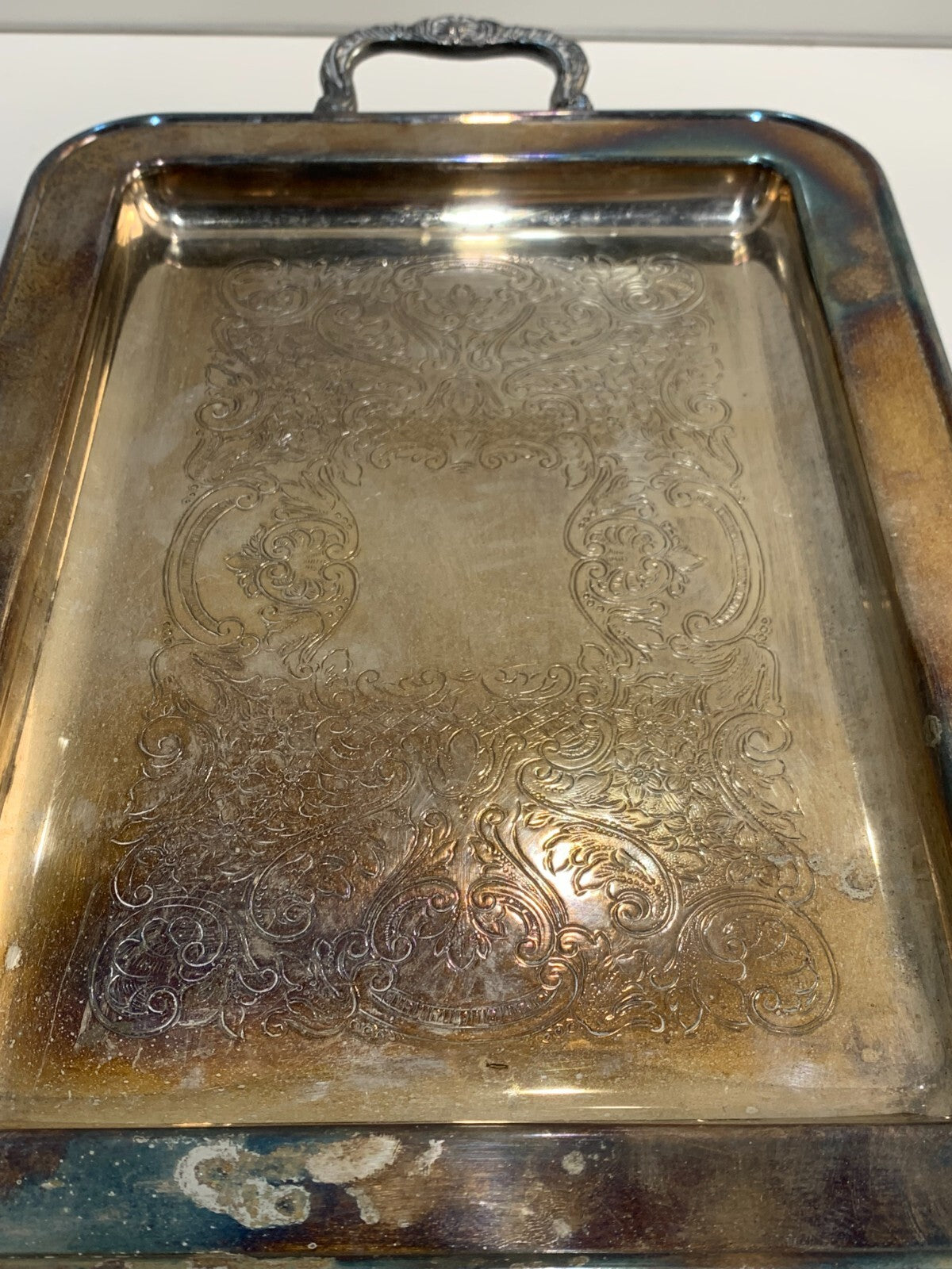 Silverplate 2 Handle Tray Footed Beautiful Design Etched