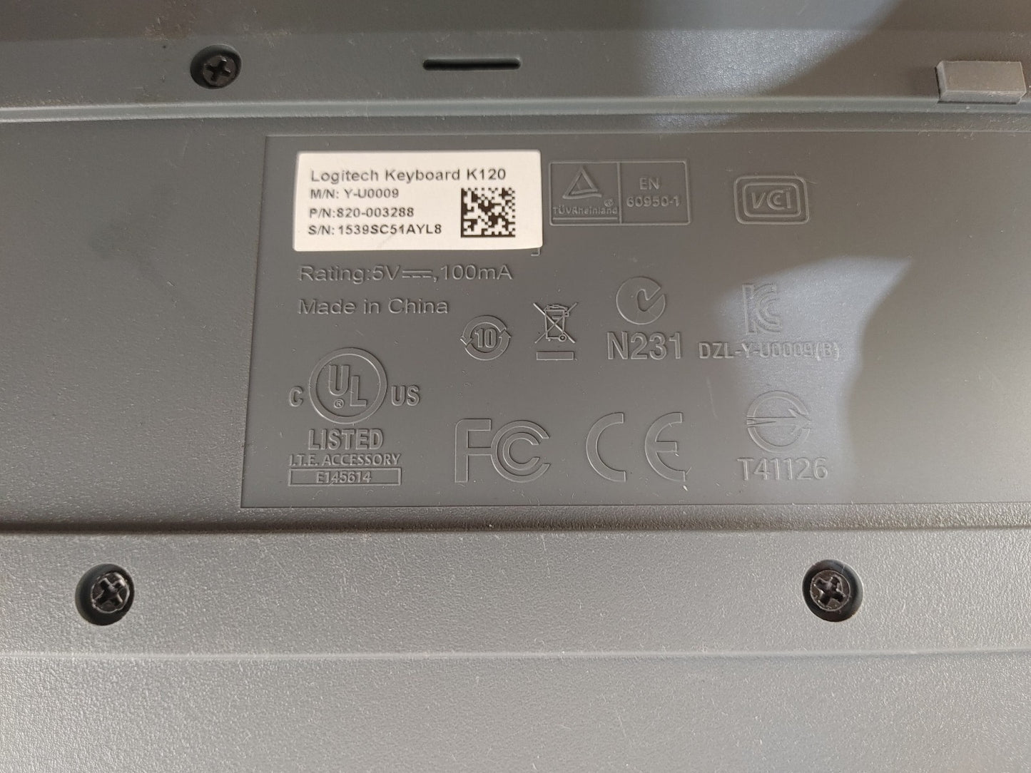 EXCELLENT CONDITION Logitech K120 USB Wired Keyboard Black