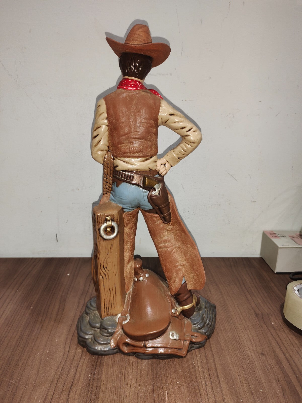 Vintage Cowboy Wooden Painted Figurine Statue