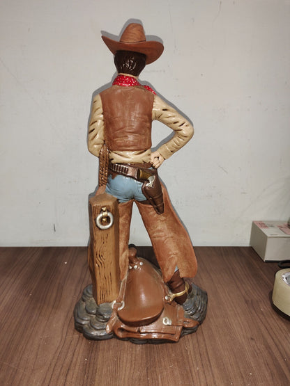 Vintage Cowboy Wooden Painted Figurine Statue