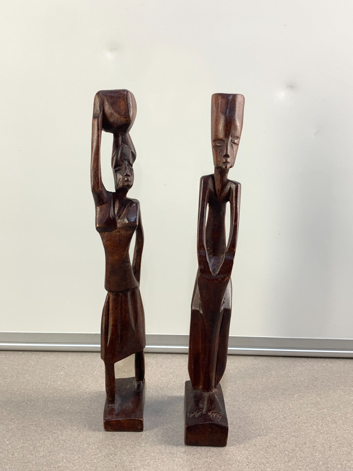 Vintage Pair African Hand-Carved Wooden Male & Female Figures