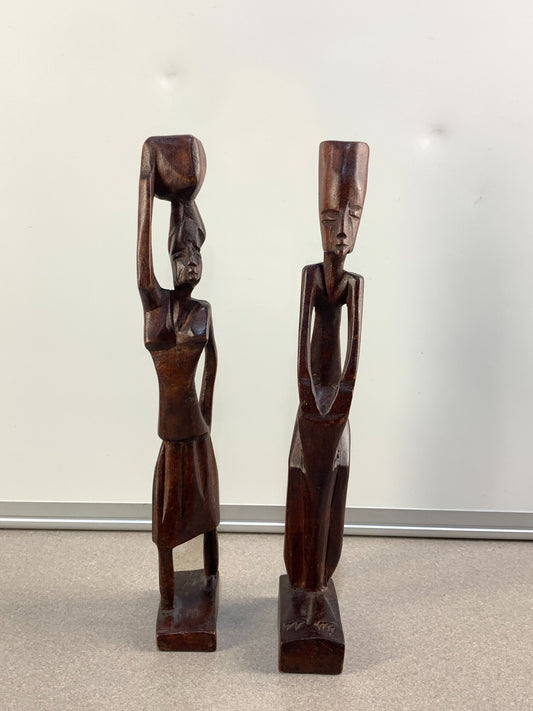 Vintage Pair African Hand-Carved Wooden Male & Female Figures