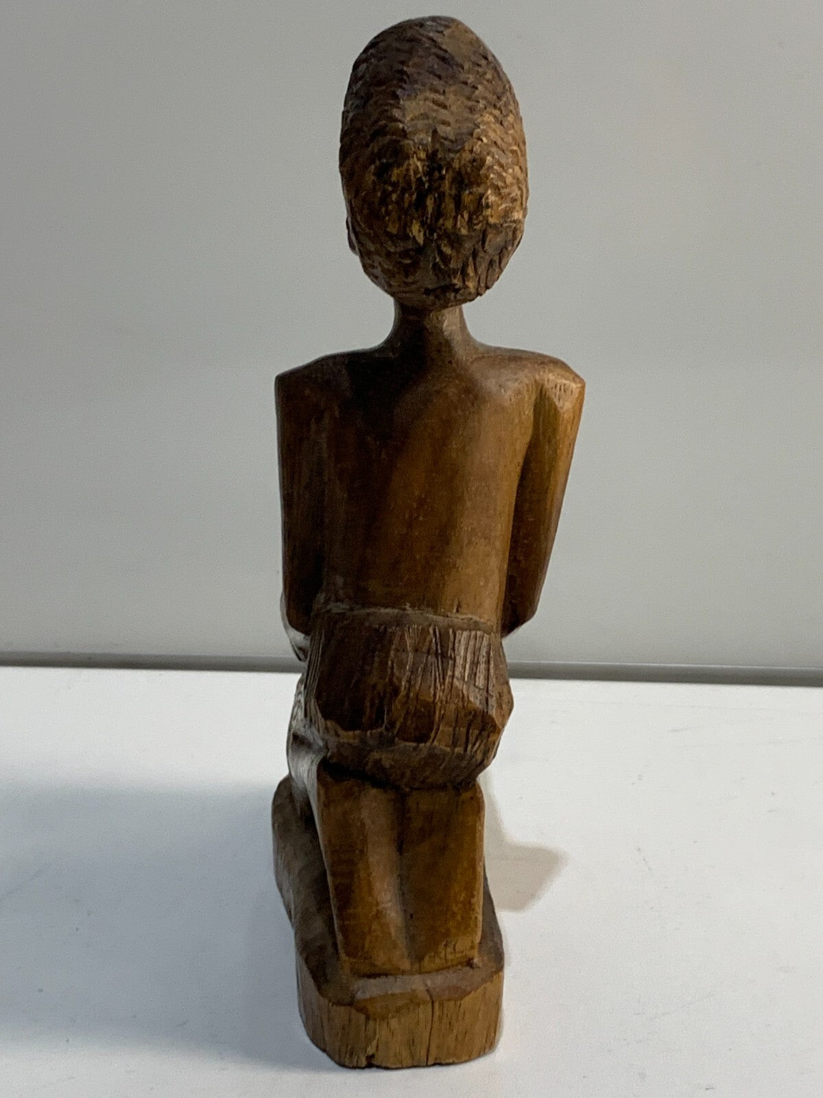 Vtg Hand Carved Wood Man Playing Bongo Drum African Folk Statue Sculpture