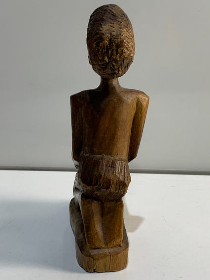 Vtg Hand Carved Wood Man Playing Bongo Drum African Folk Statue Sculpture