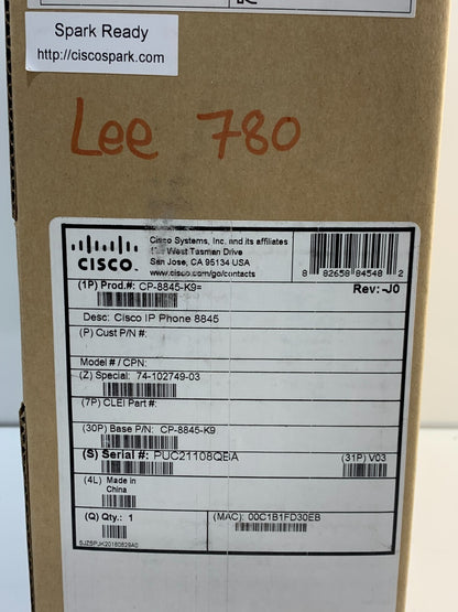 Cisco CP-8845-3PCC-K9, 5 line, Multi-Platform IP Video Phone