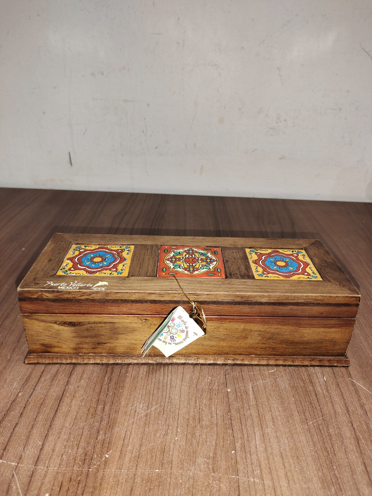 Handmade Wooden Trinket Box With Painted Tiles - Puerto Vallarta Mexico
