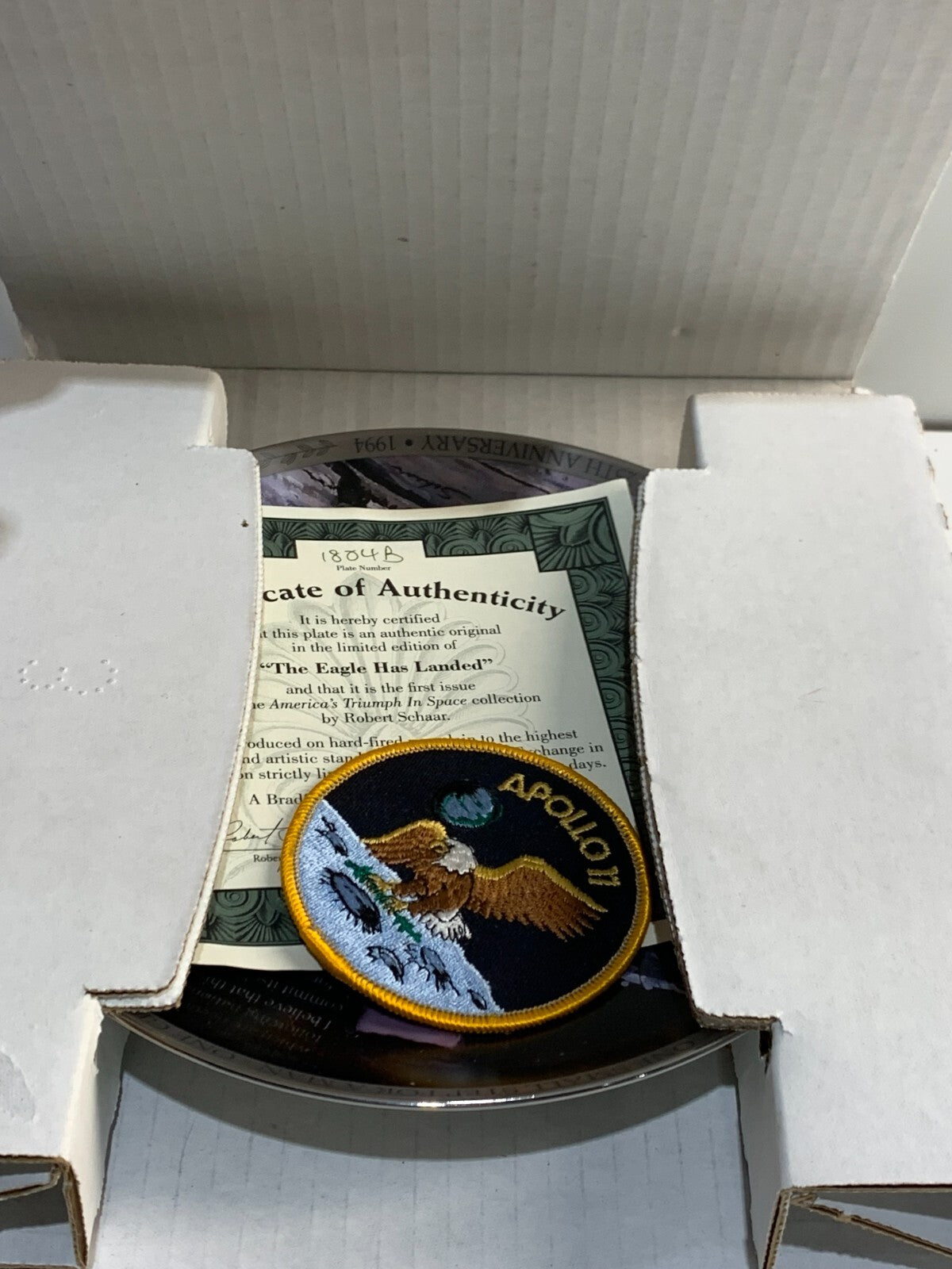 Apollo 11 Bradford Exchange 25Th Anniversary Collectors Plate- With Patch Rare