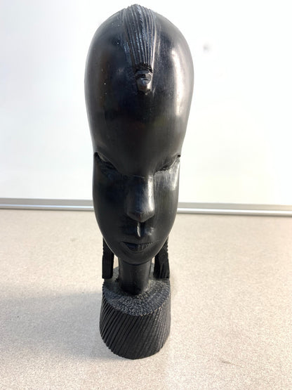 Ebony Wood Bust Carved African Art Tribal Warrior Head Sculpture.