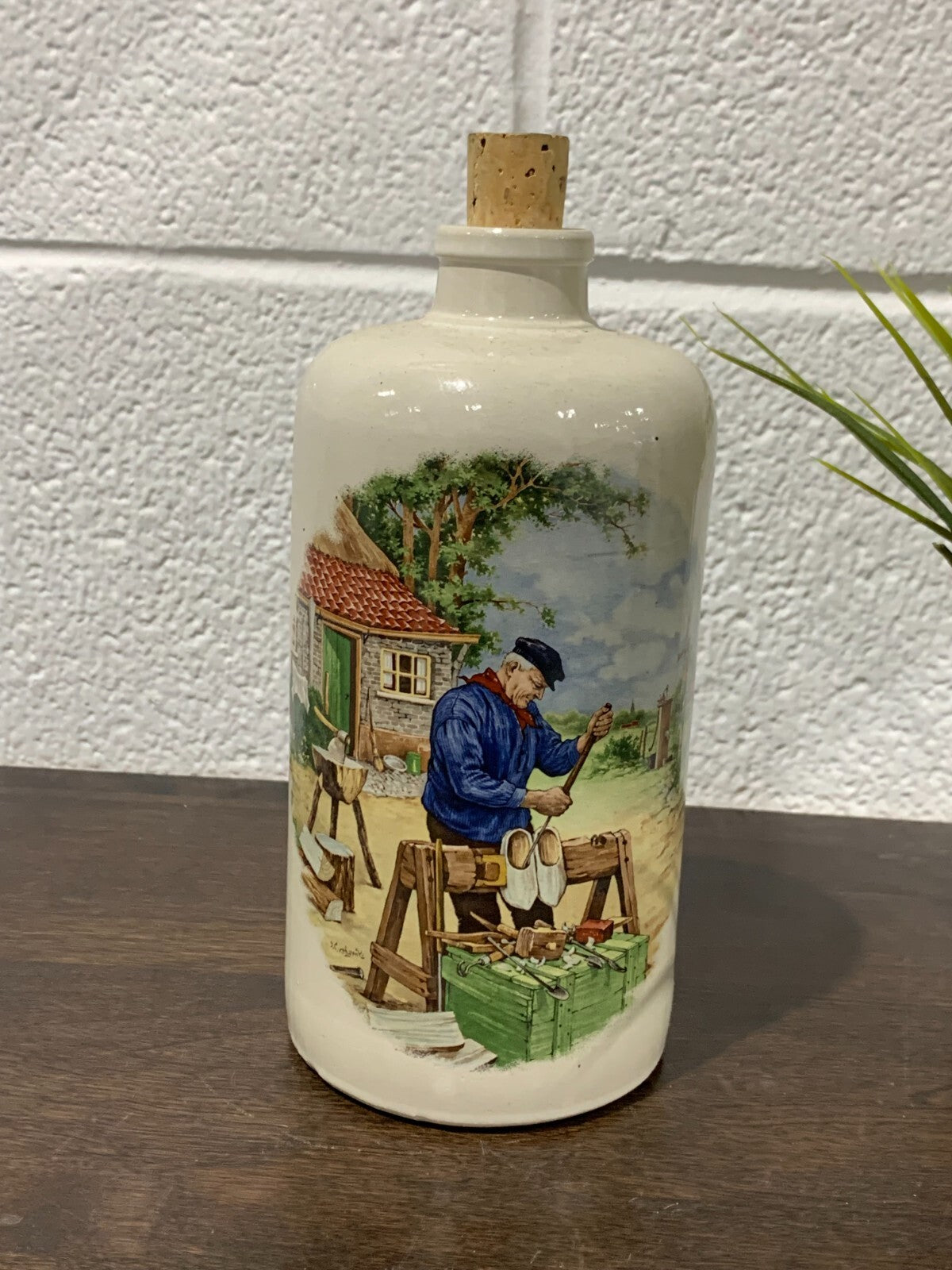 Vintage Wine Bottle MKM Germany Ceramic Signed Pottery