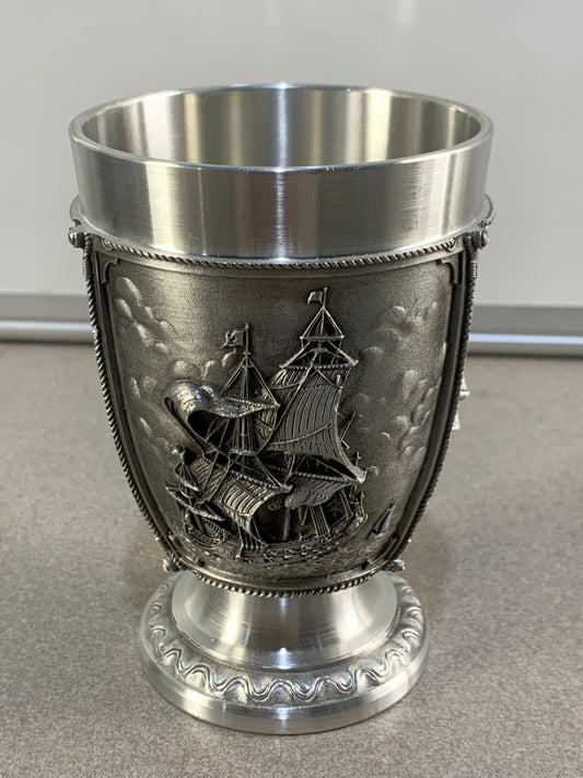 Vintage German Pewter Shot Glass Sail Boat Ship Brigantine Estate